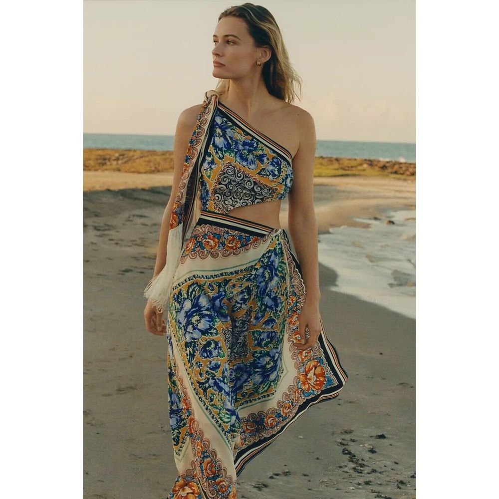 NWT Anthropologie One-Shoulder Silk Midi Dress Size 12. A47 - Picture 5 of 9